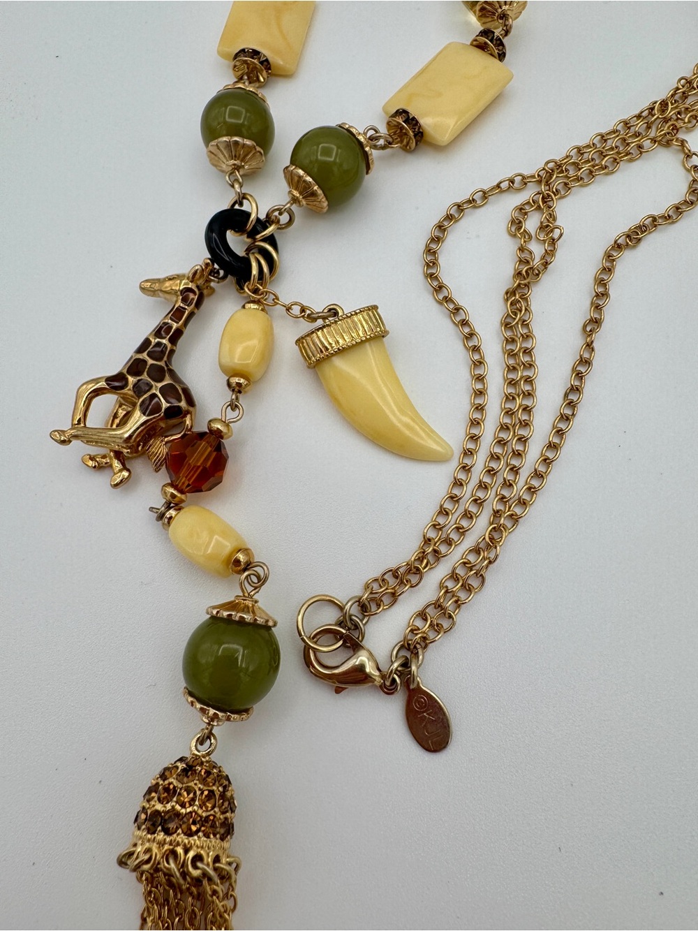 KJL Kenneth Jay Lane Giraffe Tusk Tassel Pendant Necklace